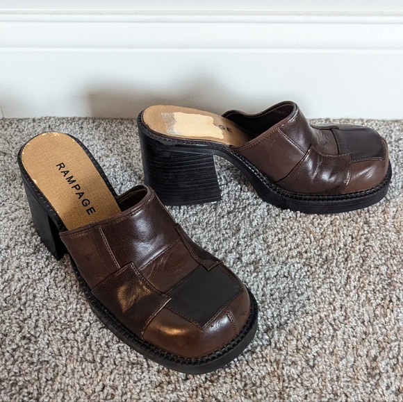 Rampage Y2K Patchwork Faux Leather Platform Heel Clog sz 7.5 - Vintage - Rare - Picture 1 of 9